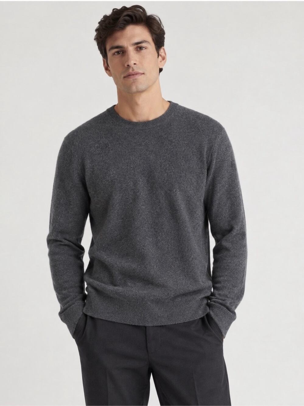 Quince Sweater Mens Large Gray Charcoal 100% Mongolian Cashmere Crew Neck Knit